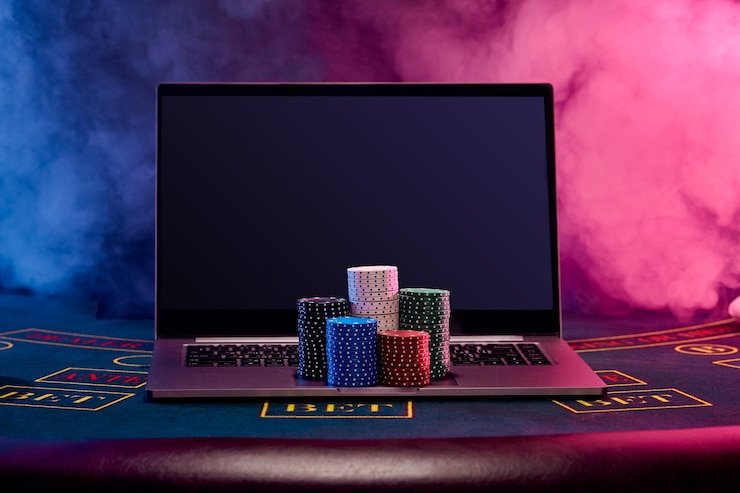 Display permainan slot digital dengan animasi cerah dan menarik